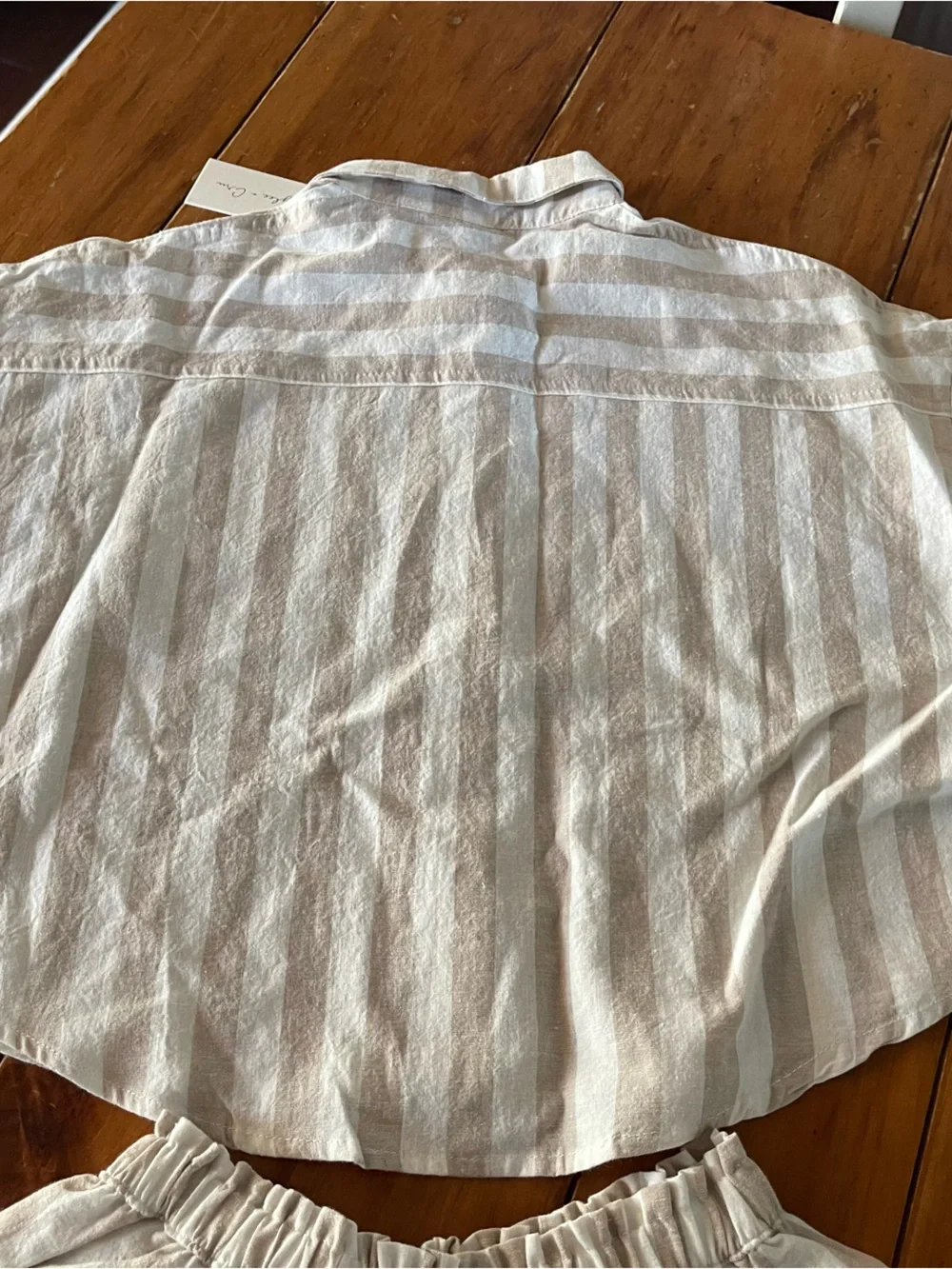 Rylee Cru Striped Button Front Short Set in Cream and Tan